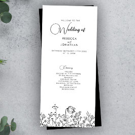 Wildblume Floral Schwarz-weiß Wedding Programm