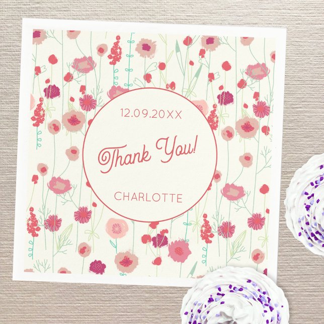 Wildblume Floral Vielen Dank Name Datum Serviette (Wildflower personalized custom text party paper napkins)