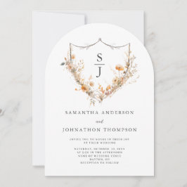 Wildblume Floral Wappen Monogramm Hochzeit Einladung