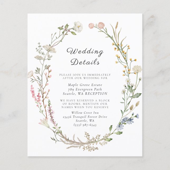 Wildblume Floral Wedding Greenery Eintrittskarte (Vorderseite)
