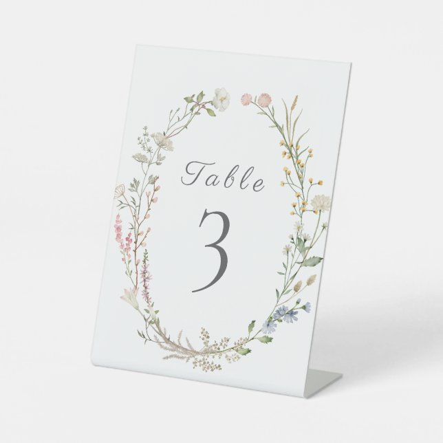 Wildblume Floral Wedding Greenery Tischnummer Sockelschild (Vorderseite)