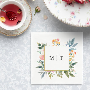 Wildblume Floral Wedding Monogram Serviette