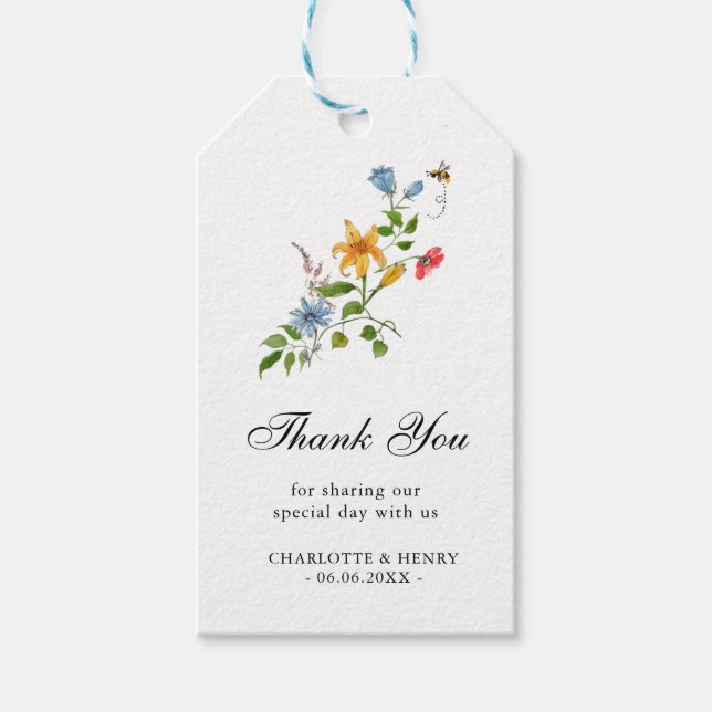 Wildblume Floral Wedding Wasserfarbe Vielen Dank Geschenkanhänger (Vorderseite)