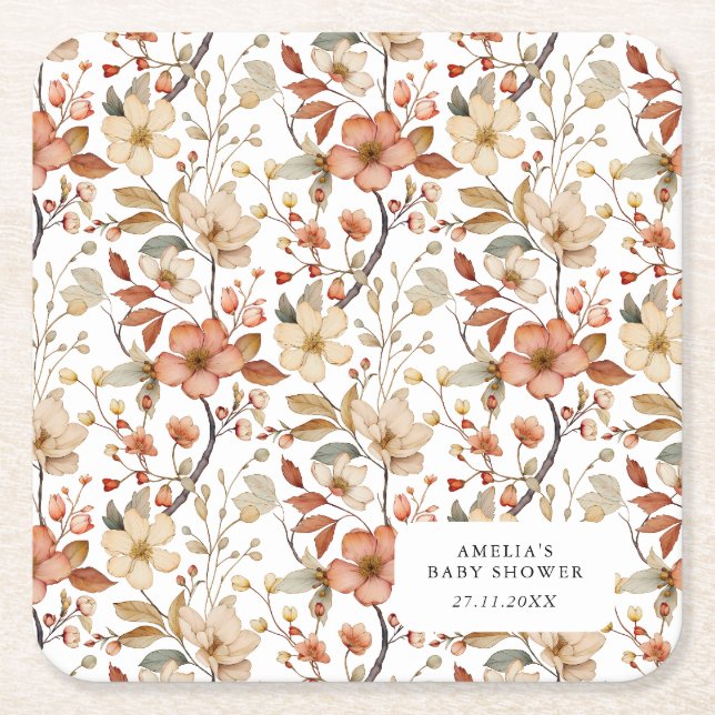 Wildblume Floral White Boho Babydusche Rechteckiger Pappuntersetzer (Vorderseite)