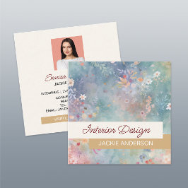 Wildblume Foliage Pink Blue Watercolor Quadratische Visitenkarte