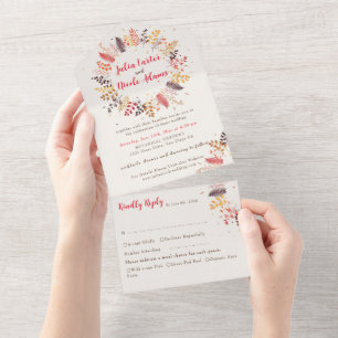 Wildblume Forest Fern Mushroom Hochzeit All In One Einladung