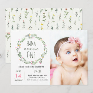 Wildblume Foto Garden 1. Geburtstag Einladung