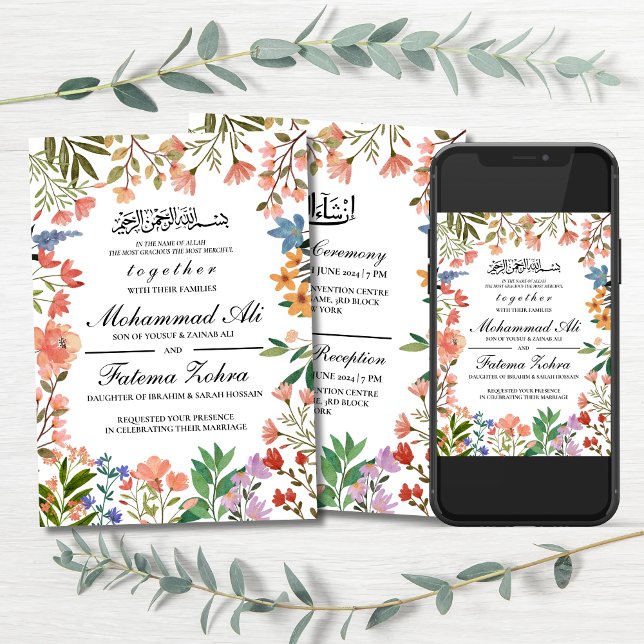 Wildblume Frame Muslim Wedding Nikah Walima Einladung (Von Creator hochgeladen)