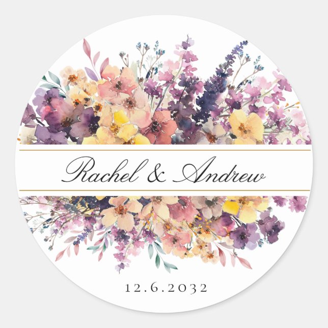 Wildblume, frisch, Handschrift, Hochzeit Runder Aufkleber (Vorderseite)