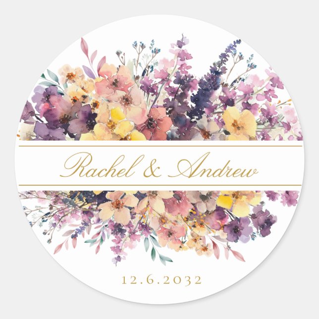 Wildblume, frisch, Handschrift, Hochzeit Runder Aufkleber (Vorderseite)