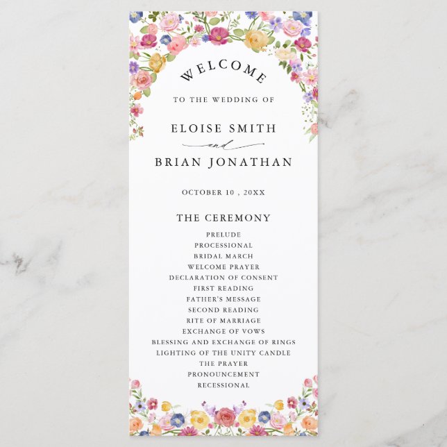 Wildblume Fruchtsaison Meadogarten Hochzeit I Programm (Vorderseite)