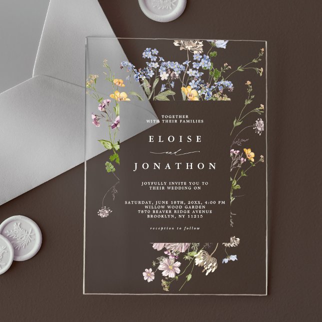 Wildblume Frühjahr Acryleinladungen (Colorful Spring Wildflower Meadow Garden Wedding Acrylic Invitations)