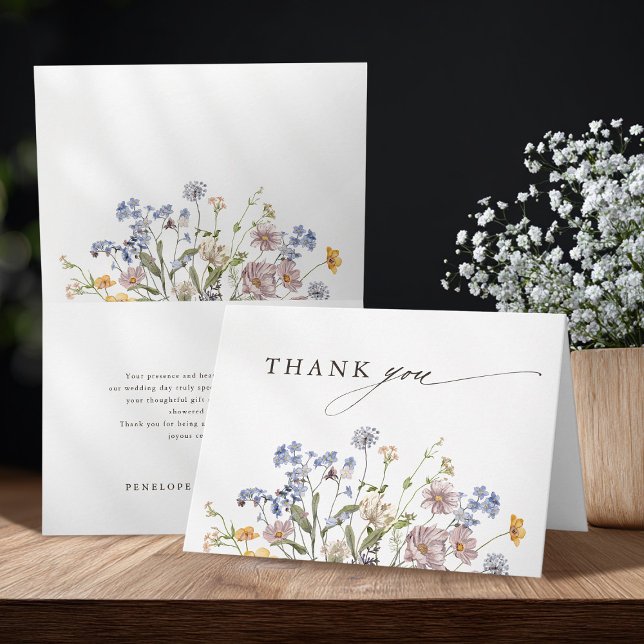 Wildblume Frühjahr Dankeskarte (Colorful Spring Wildflower Meadow Garden Wedding folded Thank You Card)
