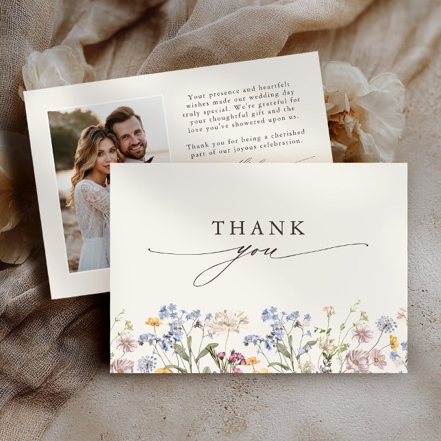Wildblume Frühjahr Dankeskarte (Colorful Spring Wildflower Meadow Garden Wedding photo Thank You Card)