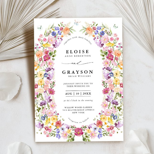 Wildblume Frühjahr Einladung (Colorful Spring Wildflower Meadow Garden Wedding Invitation)