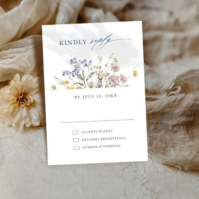 Wildblume Frühjahr RSVP Karte (Colorful Spring Wildflower Meadow Garden Wedding RSVP Card)