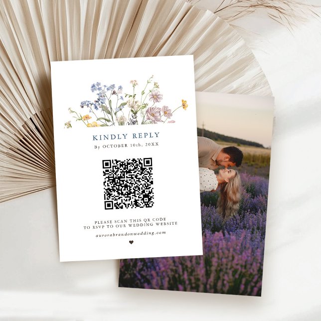 Wildblume Frühjahr RSVP Karte (Colorful Spring Wildflower Meadow Garden Wedding RSVP Card with photo)
