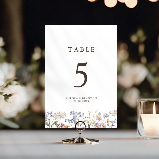 Wildblume Frühjahr Tischnummer (Colorful Spring Wildflower Meadow Garden Wedding Table Number)