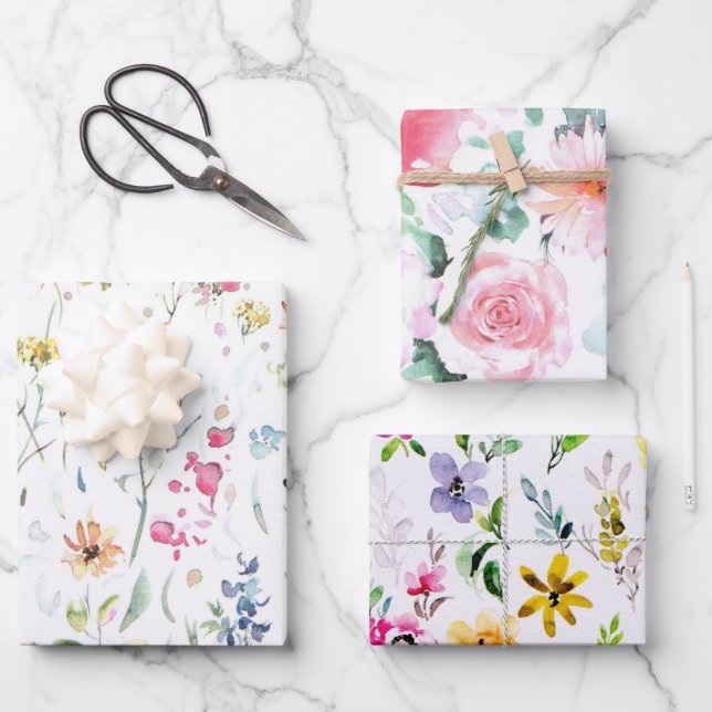 Wildblume Frühjahr Wiesen Blumengarten Grüne Geschenkpapier Set (Vorderseite)