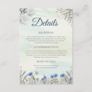 Wildblume für Hochzeiten in Aquarellblau Begleitkarte