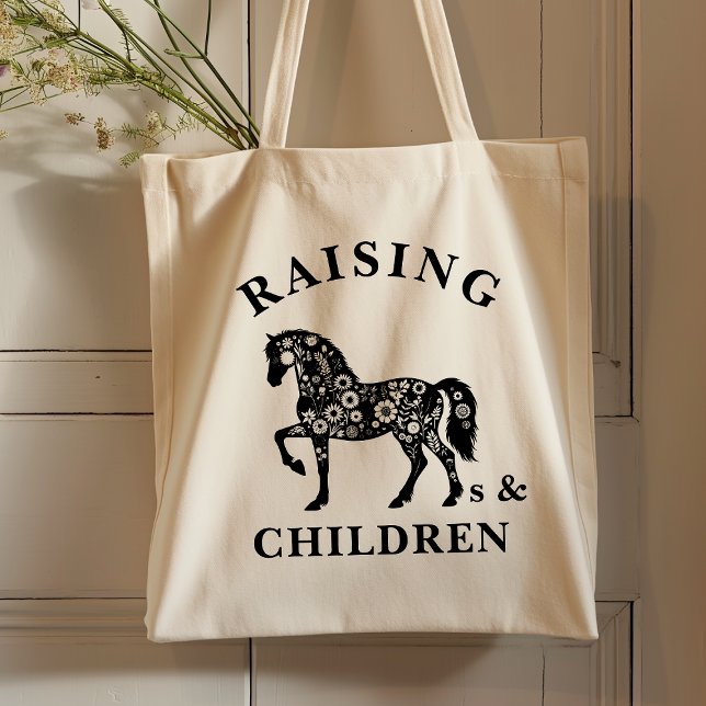 Wildblume für Pferde und Kinder Reittiere Tragetasche (Raising horses and children tote bag for horse lovers.)