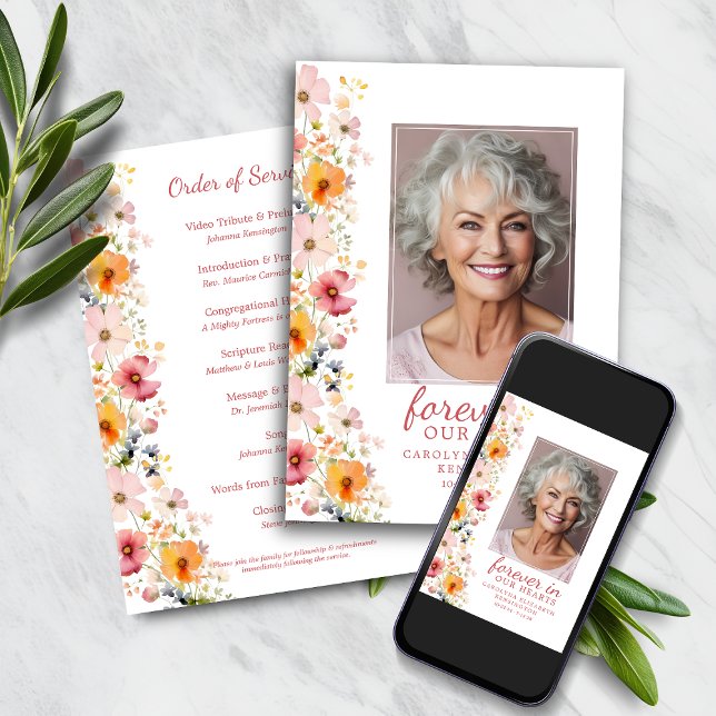 Wildblume für Wasserfarben Einladung (Watercolor Wildflower Memorial Service Program)