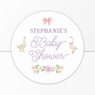 Wildblume Gänse Watercolor Babydusche Runder Aufkleber