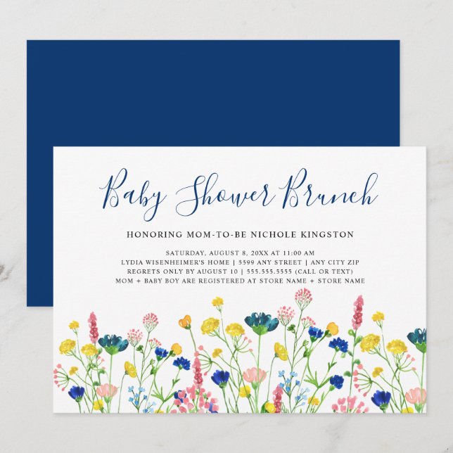 Wildblume Garden Baby Dusche Brunch Einladung (Vorne/Hinten)