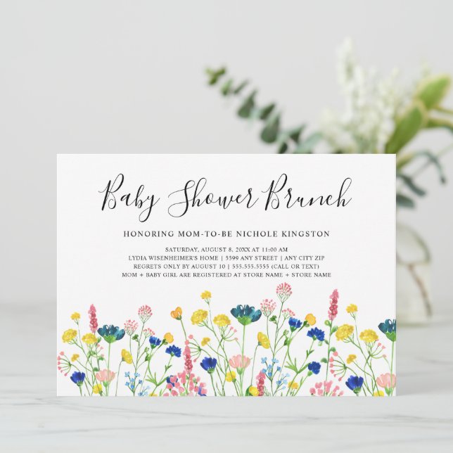 Wildblume Garden Baby Dusche Brunch Einladung (Stehend Vorderseite)