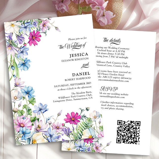 Wildblume Garden Bloral Alles in einer Hochzeit Einladung (All in One Wildflower Garden Wedding Invitation by Darling & May)