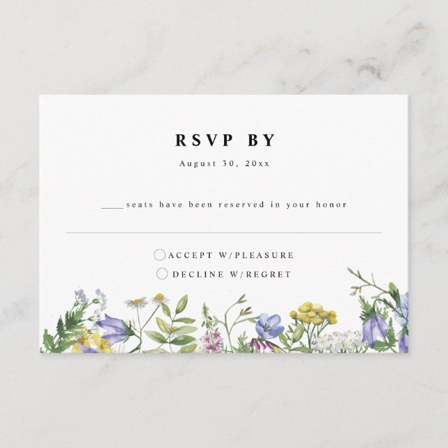 Wildblume Garden Boho Wedding RSVP Card Begleitkarte (Vorderseite)