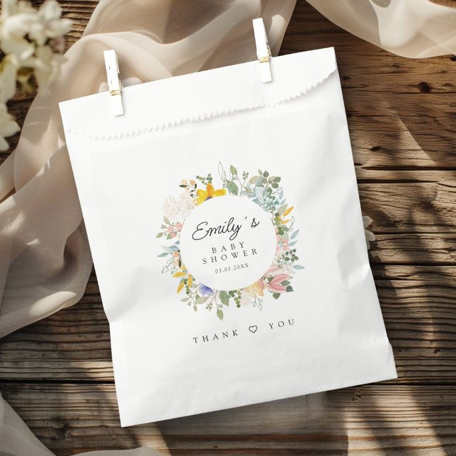 Wildblume Garden Charm | Babyparty Geschenktütchen (Custom Wildflower Garden Charm | Baby Shower Favor Bag with your Name & Date.)