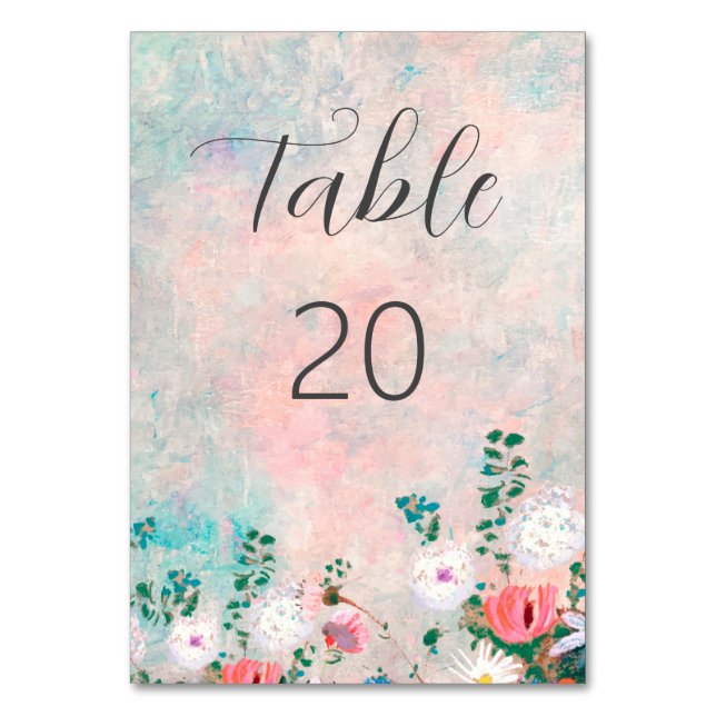 Wildblume Garden, elegante Wasserfarbenhochzeit Tischnummer (Vorderseite)