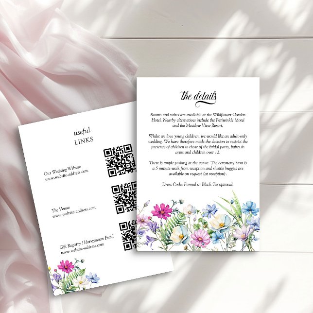 Wildblume Garden Floral Wedding Details QR Code Begleitkarte (Wedding Details card with qr codes from the Wildflower Garden Wedding Collection by Darling & May)