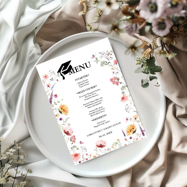 Wildblume Garden Graduation Party Menükarte (Von Creator hochgeladen)