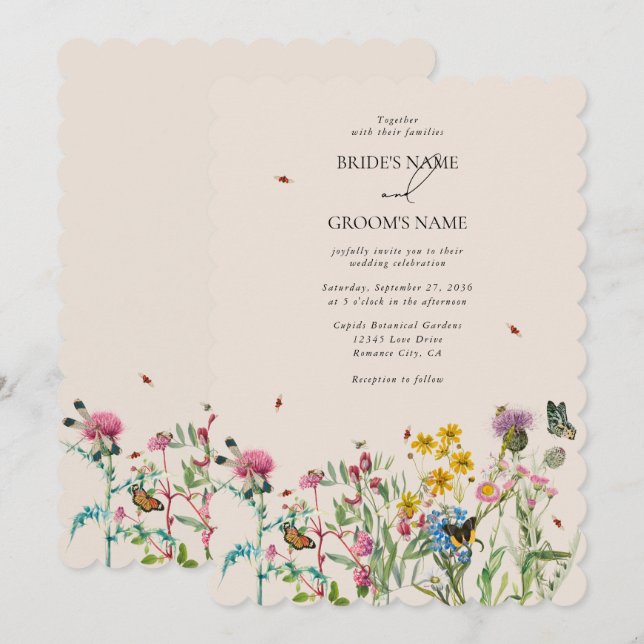 Wildblume Garden & Insecken Wedding Inv Einladung (Vorne/Hinten)