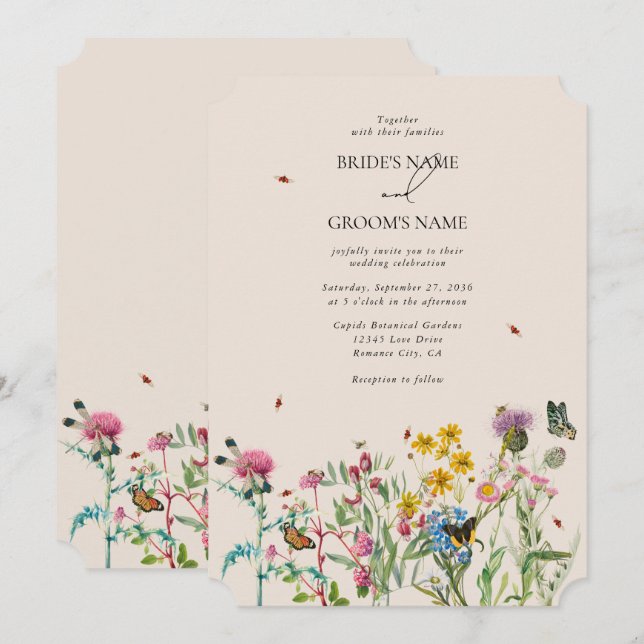 Wildblume Garden & Insecken Wedding Inv Einladung (Vorne/Hinten)
