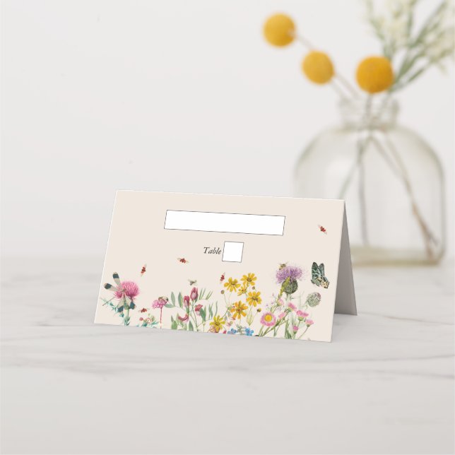 Wildblume Garden & Insekten Hochzeit Platzkarte (Vorderseite)