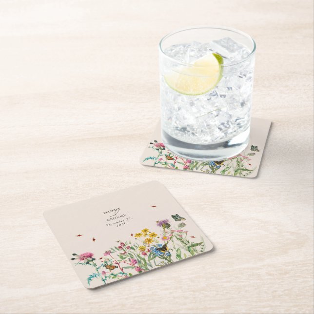 Wildblume Garden & Insekten Hochzeit Rechteckiger Pappuntersetzer (Vor Ort)