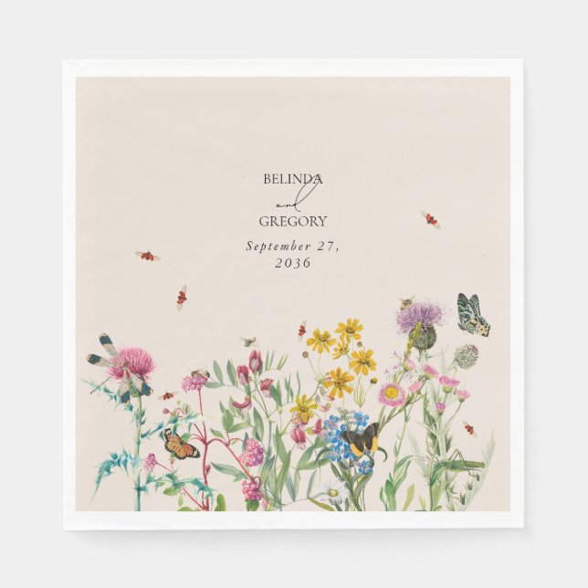 Wildblume Garden & Insekten Hochzeit Serviette (Vorderseite)