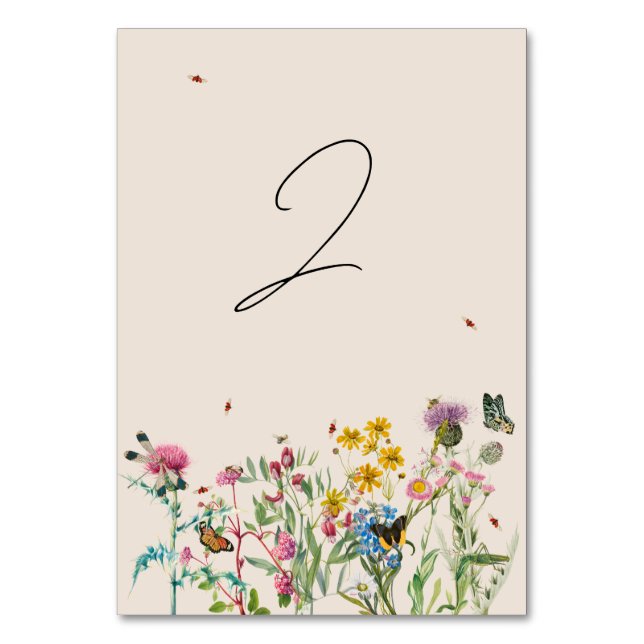 Wildblume Garden & Insekten Hochzeit Tischnummer (Vorderseite)