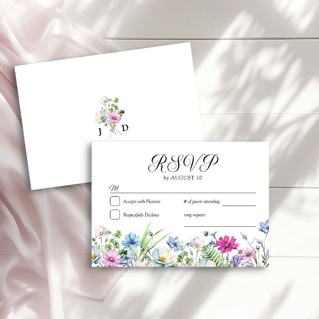 Wildblume Garden Mit Monogramm Hochzeit RSVP Karte (RSVP Card from the Wildflower Garden Wedding Collection by Darling & May)