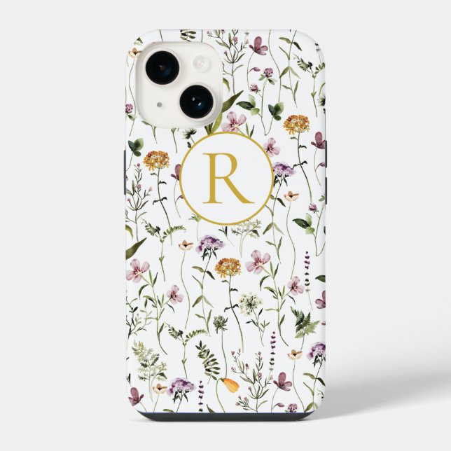 Wildblume Garden Muster Custom Monogram iPhone 14 Hülle (Rückseite)