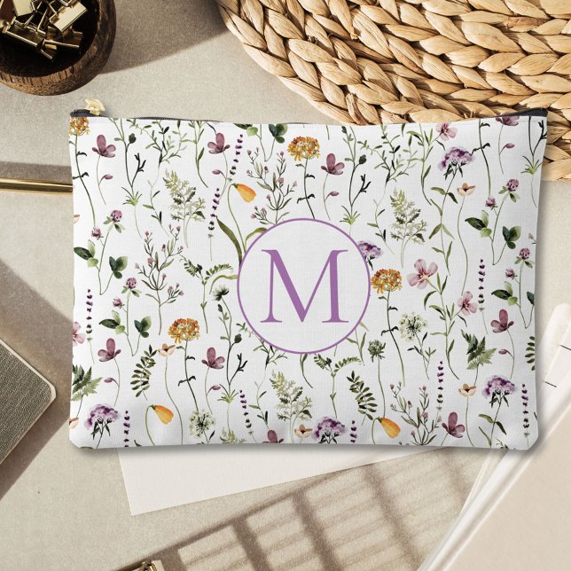 Wildblume Garden Muster Custom Monogram Zubehörtasche (In situ, on table)
