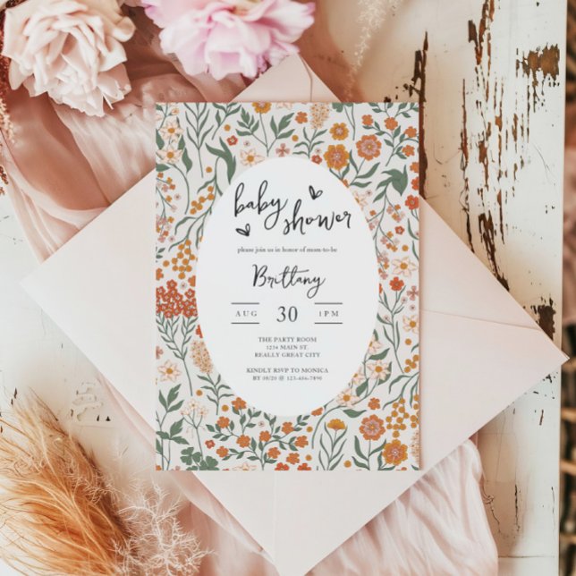 Wildblume Garden Party Geschlechtsneutrale Babydus Einladung (Fall Wildflower Baby Shower Invite)