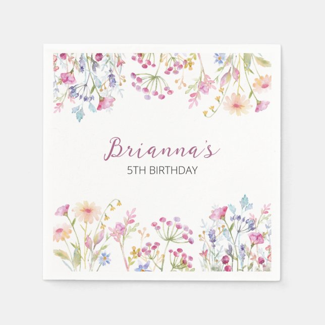 Wildblume Garden Theme Girl Aquarell Danke Serviette (Vorderseite)