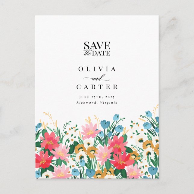 Wildblume Garden Wedding Foto Save the Date Postkarte (Vorderseite)