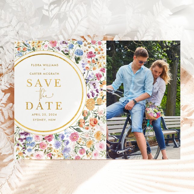 Wildblume Garden Wedding Save the Date Foto Ankündigungspostkarte (Von Creator hochgeladen)