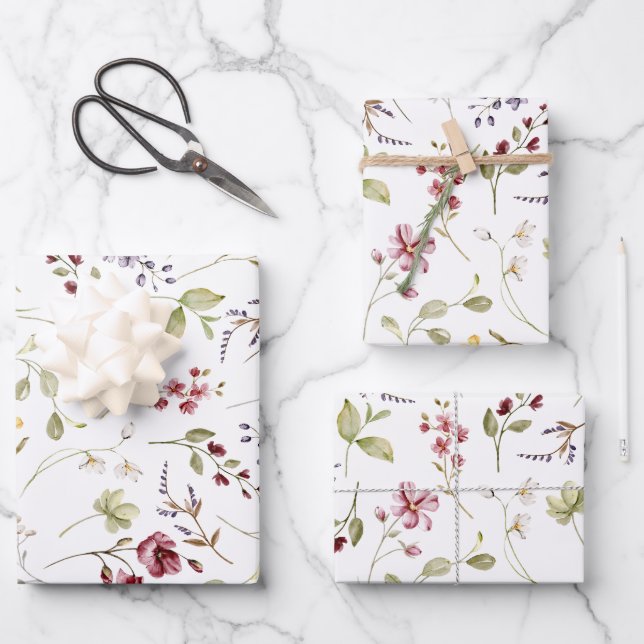 Wildblume Garden White Floral Geschenkpapier Set (Vorderseite)