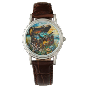 Wildblume Garten Schatztruhe Armbanduhr